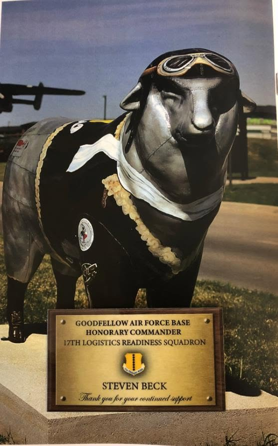 Goodfellow Air Force Base honorary commander display recognizing Steven Beck